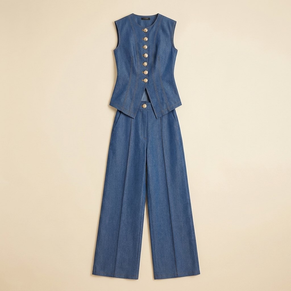 Mela denim set flat lay front