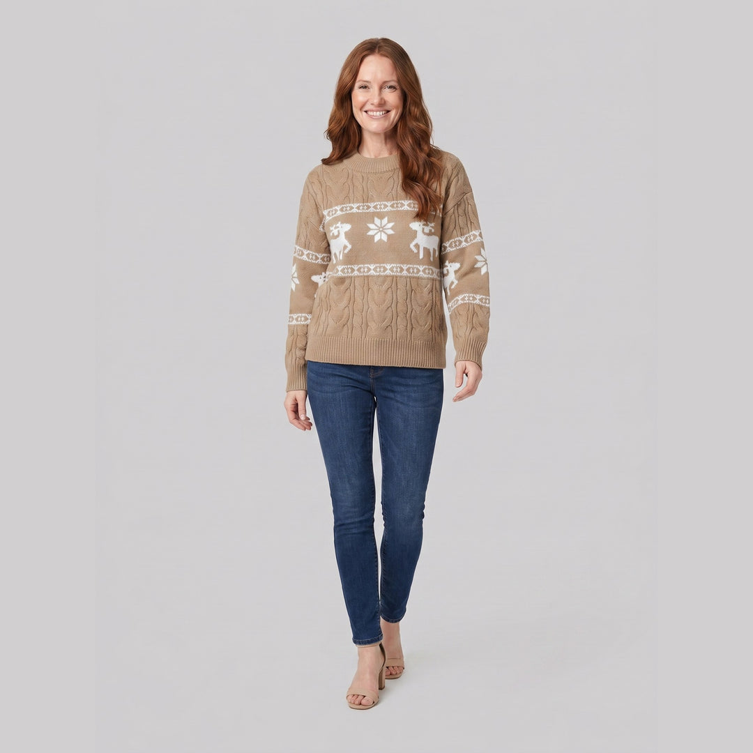 Mighty Moose reindeer sweater beige on model