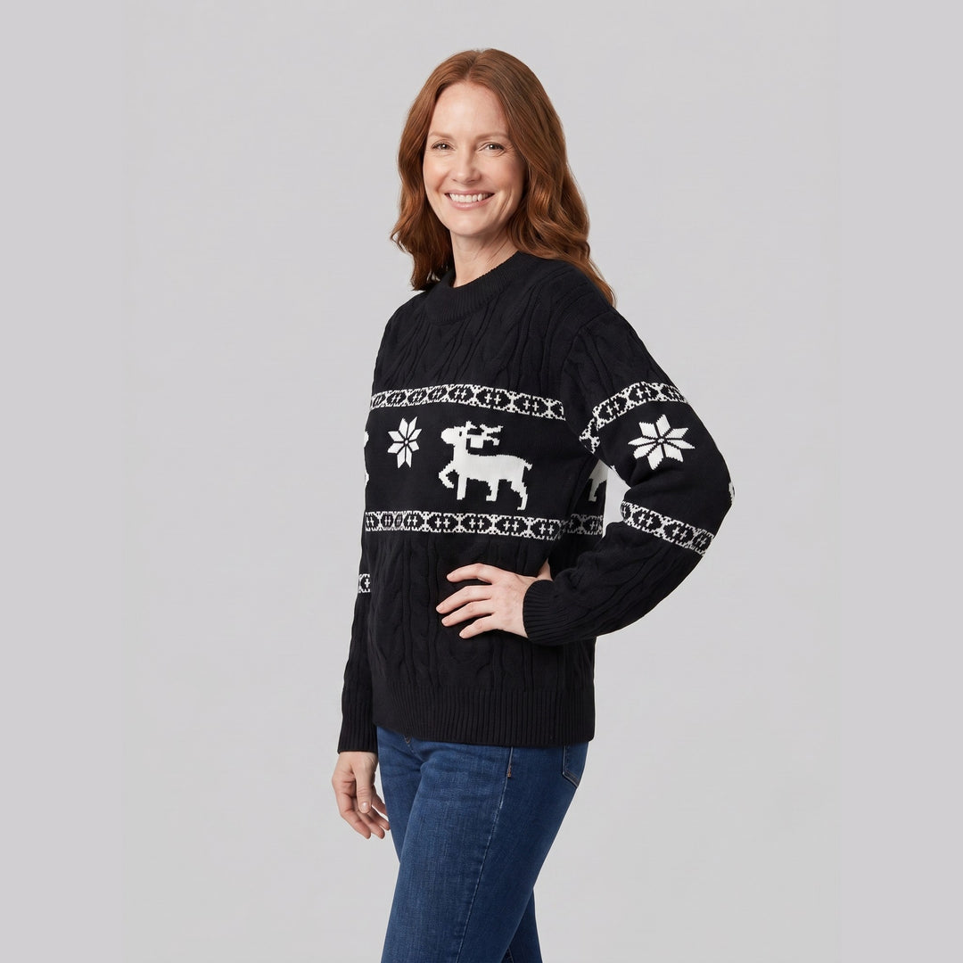 Mighty Moose reindeer sweater black on model