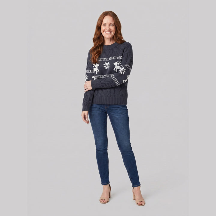 Mighty Moose reindeer sweater gray on model