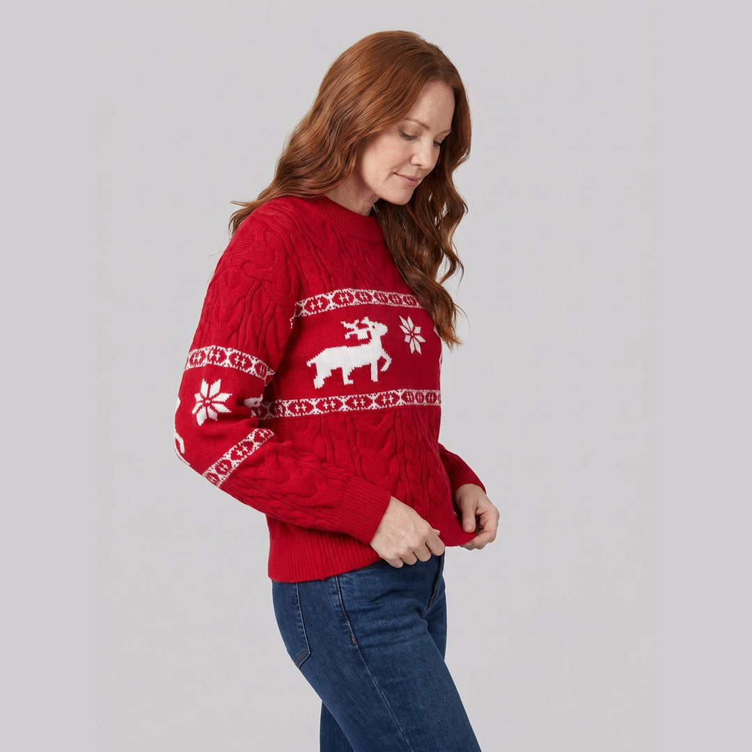 Mighty Moose reindeer sweater red on model