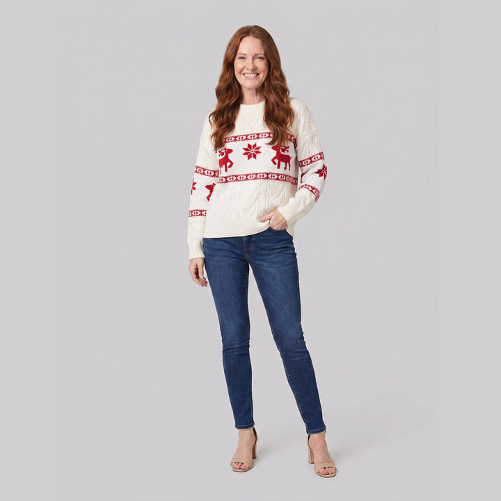 Mighty Moose reindeer sweater white on model