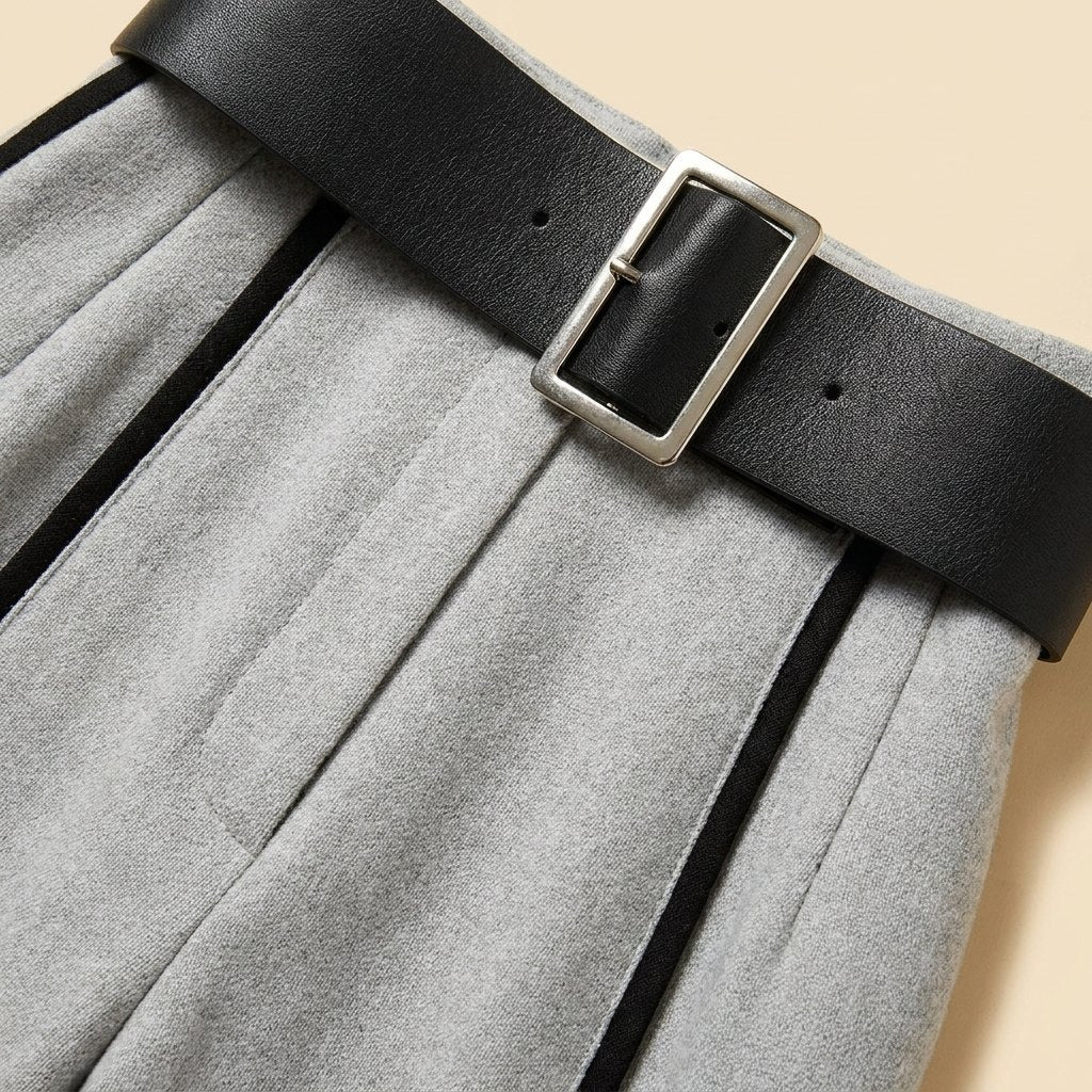 Mila jumpsuit fabric and belt buckle close-up detail