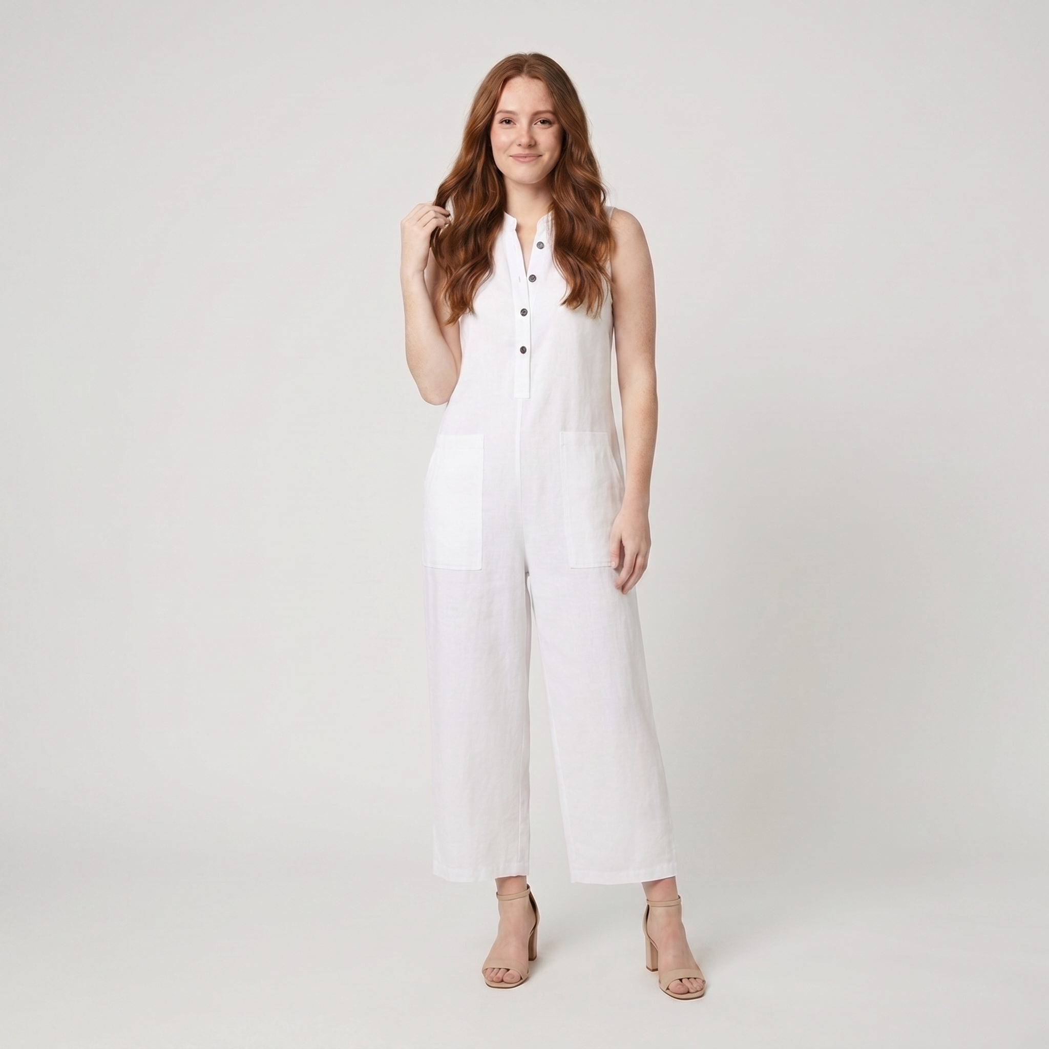 Mila sleeveless linen jumpsuit white - The store Vancouver