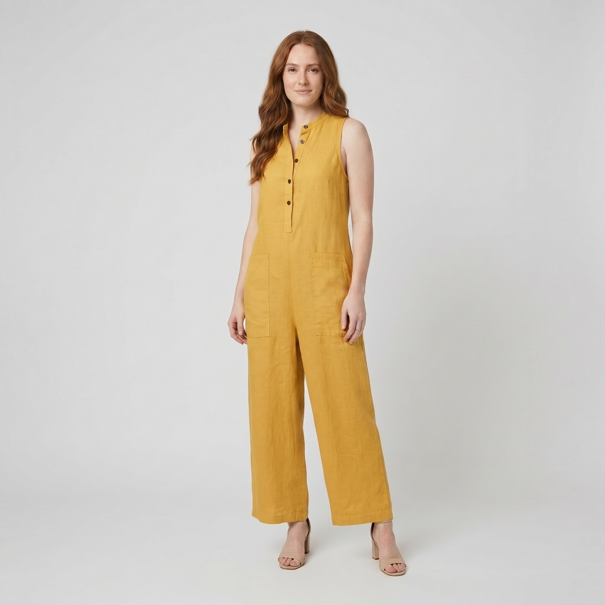 Mila sleeveless linen jumpsuit yellow - The store Vancouver