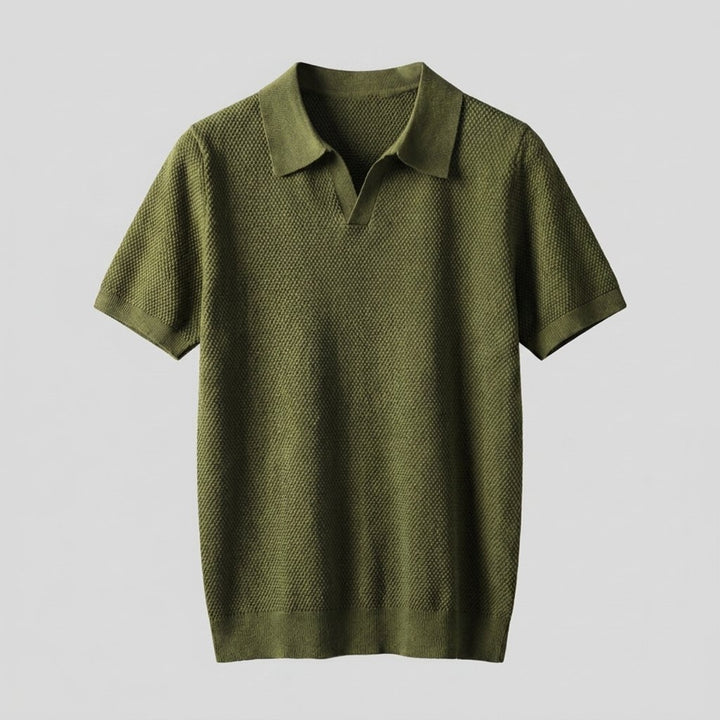 Milo knit polo shirt flat-lay product photo