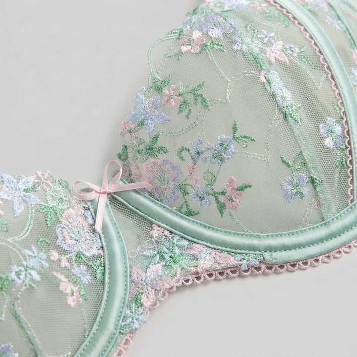 Mira Balcony Bra floral embroidery fabric detail