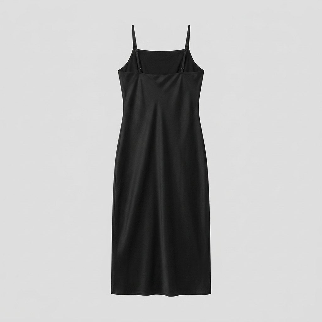 Mira black midi slip dress back view