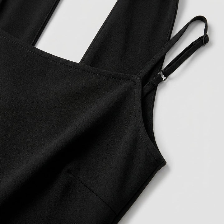 Mira black midi slip dress fabric detail