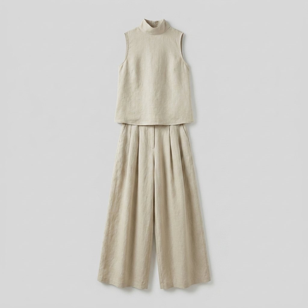 Mira blouse and pants set khaki front flat-lay