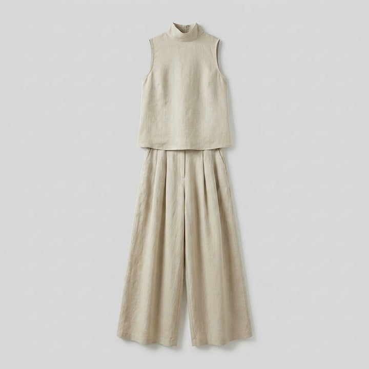 Mira blouse and pants set khaki front flat-lay