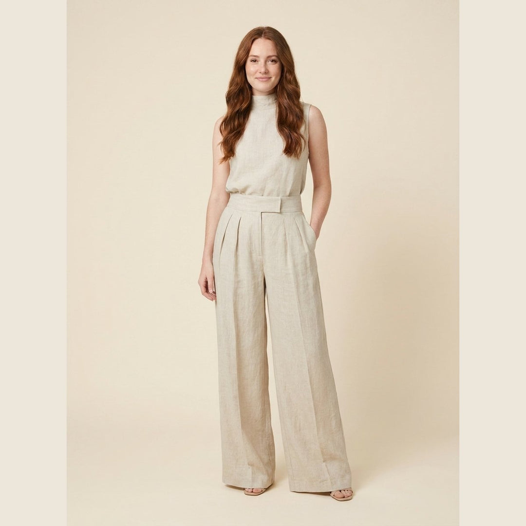 Mira blouse and pants set khaki on model