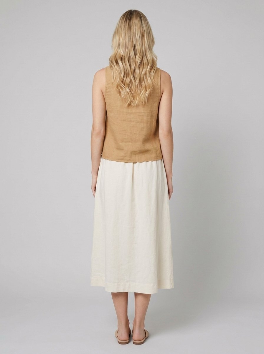Mira linen tie-front top tan back