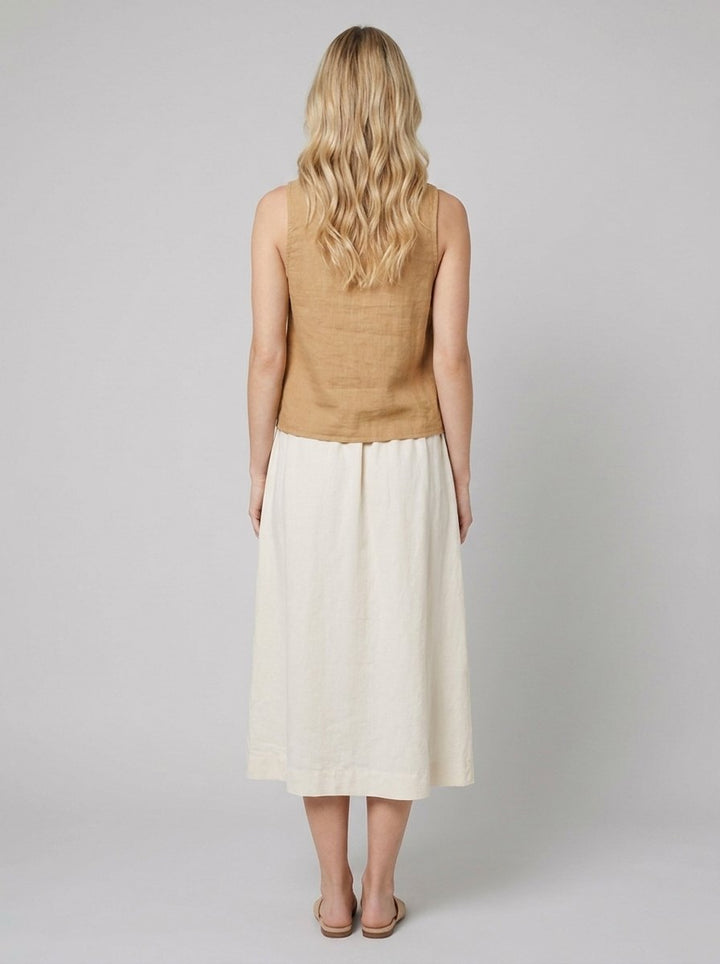Mira linen tie-front top tan back