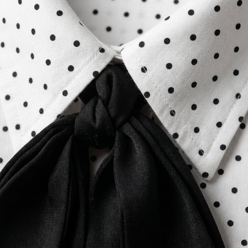 Mira white polka-dot collar bow detail