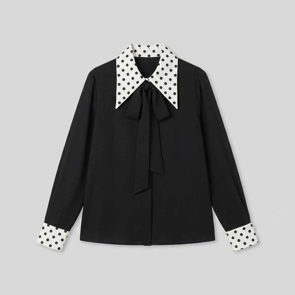 Mira black bow blouse product flat lay