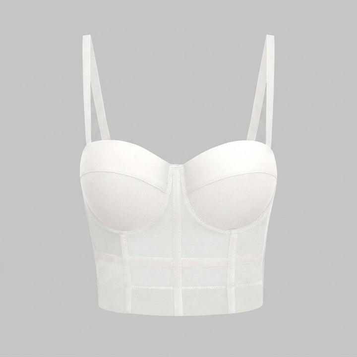 Mira mesh underwire bustier top in white - flat lay