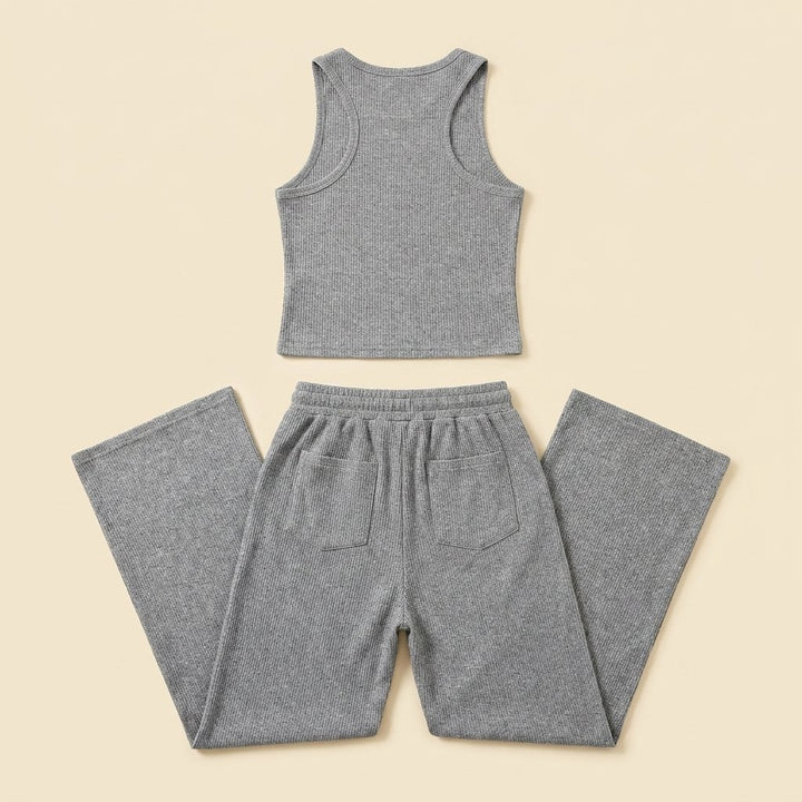 Mira gray loungewear set back flat lay