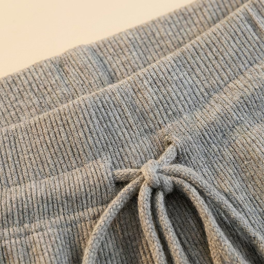 Mira gray ribbed knit fabric close up