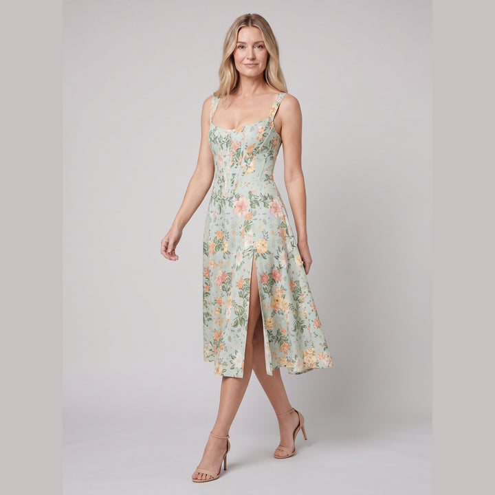 Mira floral midi dress lime pose