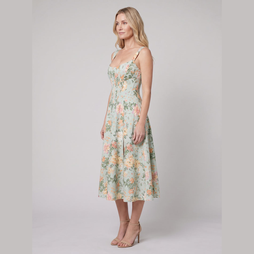 Mira floral midi dress lime side