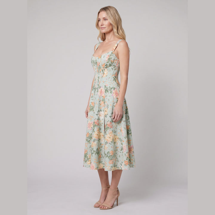 Mira floral midi dress lime side