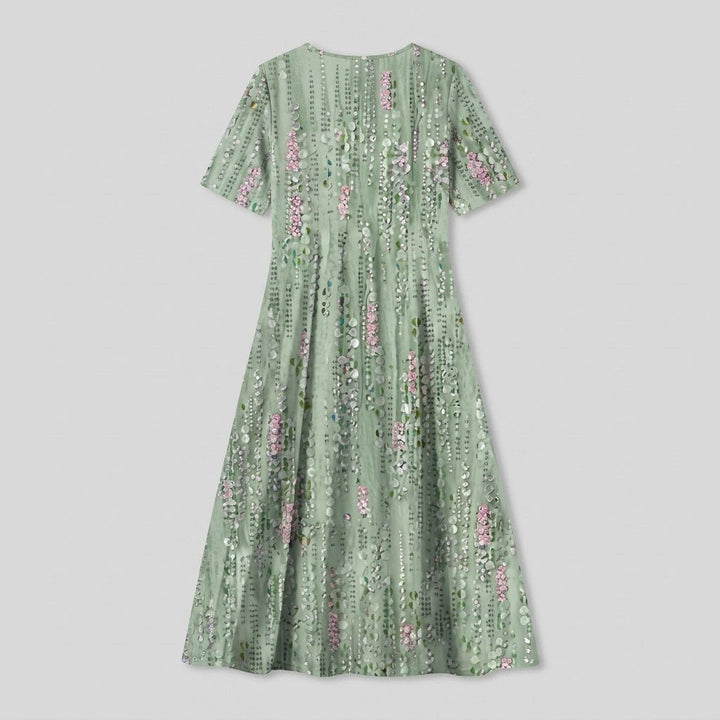 Mira floral V-neck midi dress back view