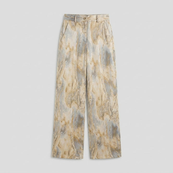 Mira marble print high waisted pants beige flat lay