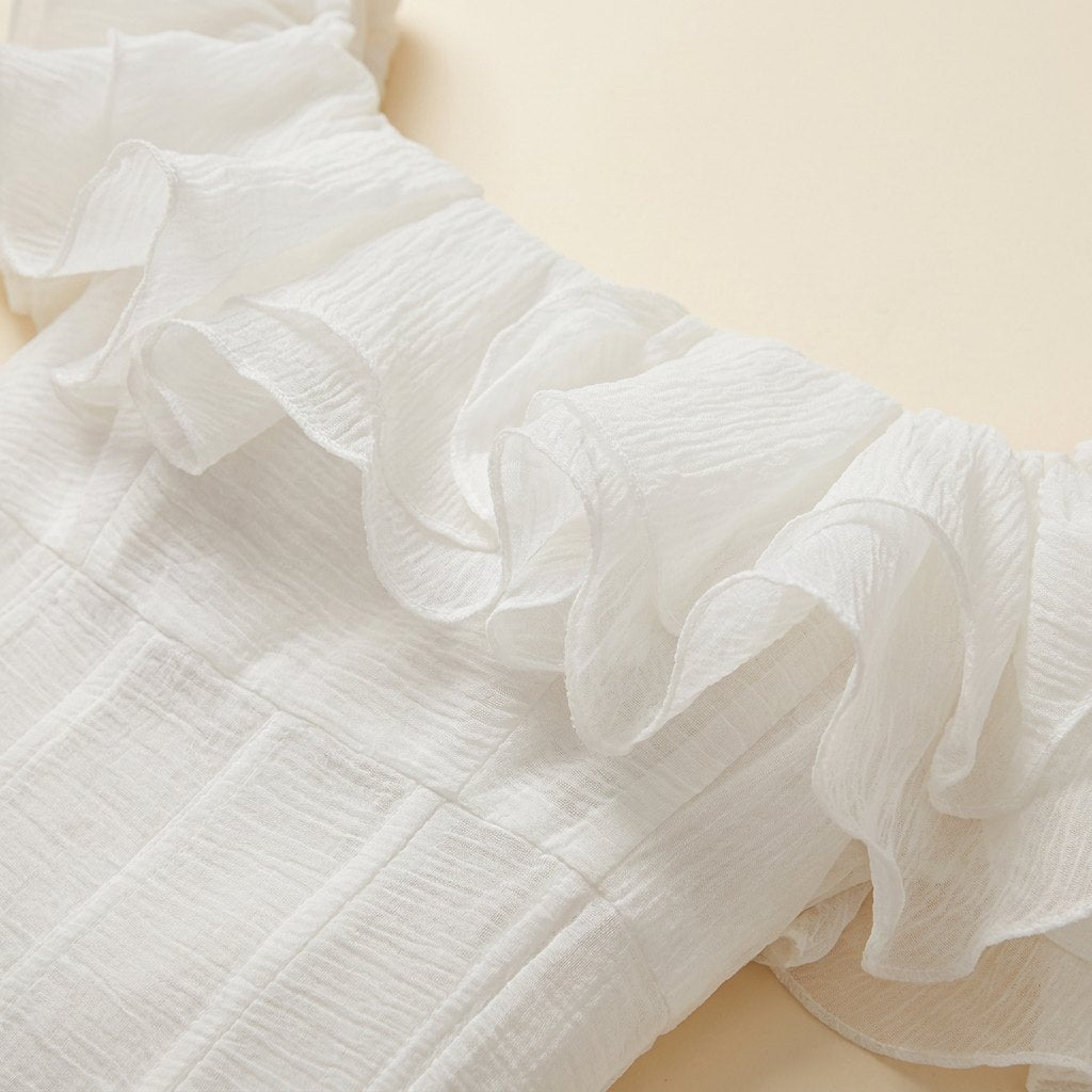 Mira white crinkle chiffon fabric detail