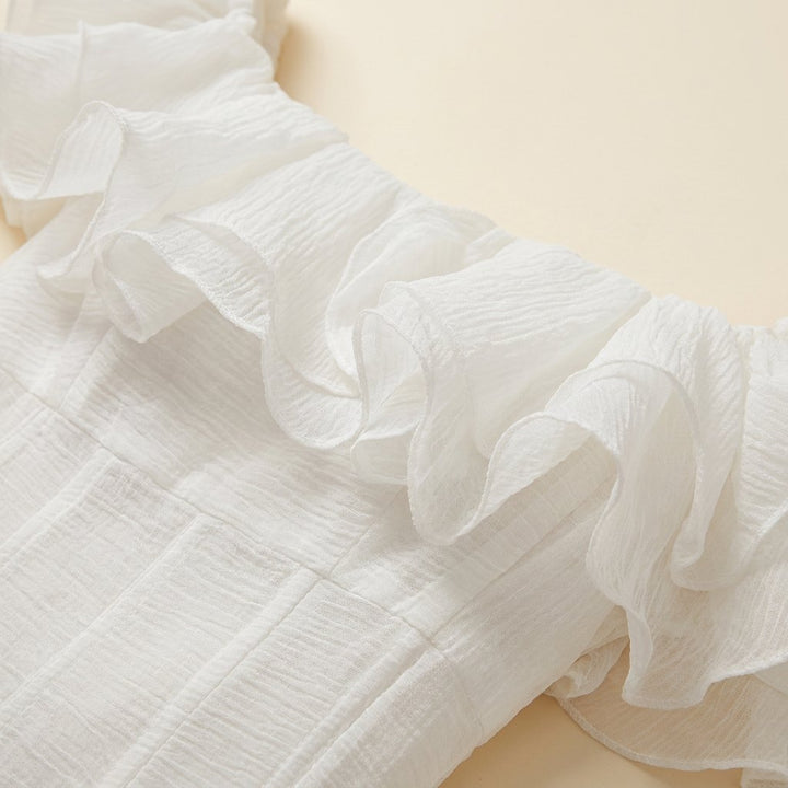Mira white crinkle chiffon fabric detail