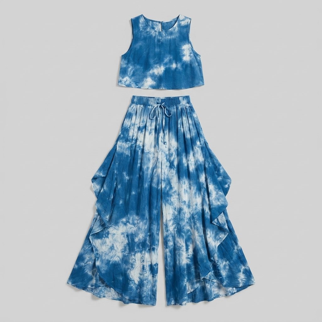 Mira blue tie dye set flat lay