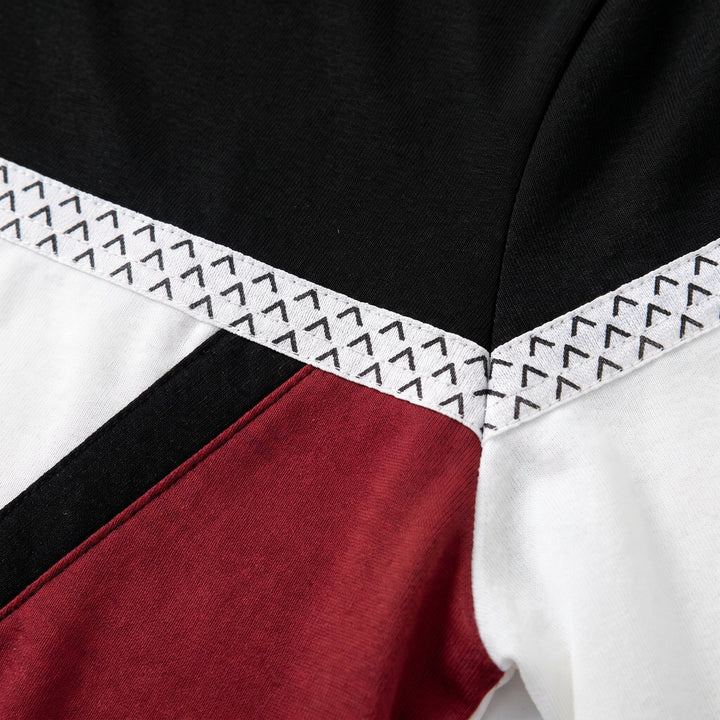 Mireille colour-block top, zigzag trim fabric close-up