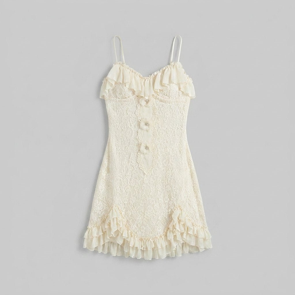 Misty white lace dress flat lay
