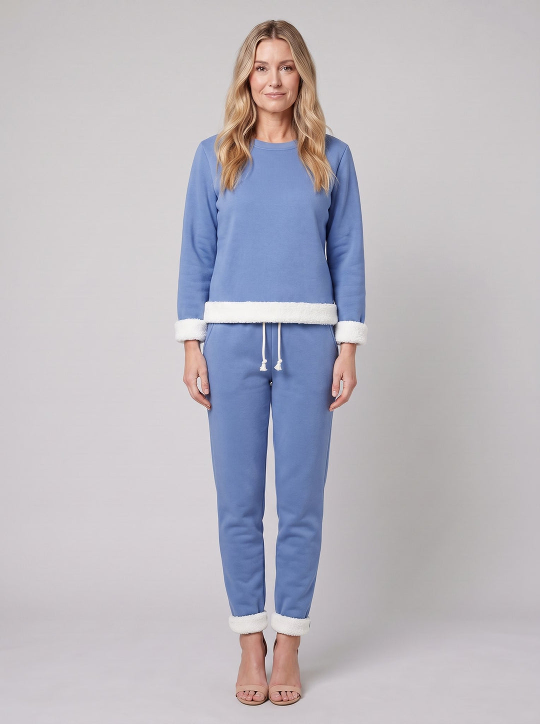 Noellee comfortable lounge set in blue - fleece-lined sweatshirt and jogger
