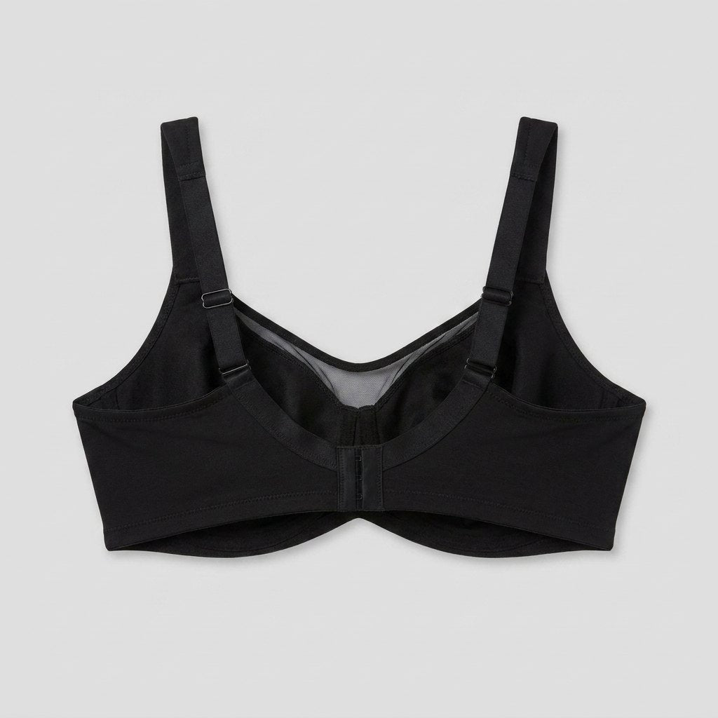 Noemie plus size minimizer bra in black, flat lay