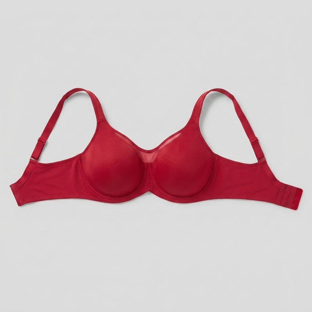 Noemie plus size minimizer bra in red, flat lay