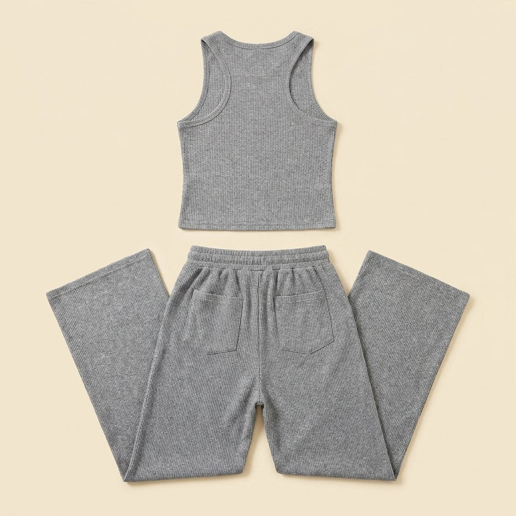 Nolwenn grey tank and midi skirt set, back view flat lay