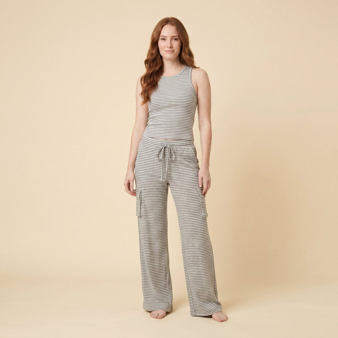 Nolwenn grey cotton-blend tank and drawstring midi skirt set, front view on model