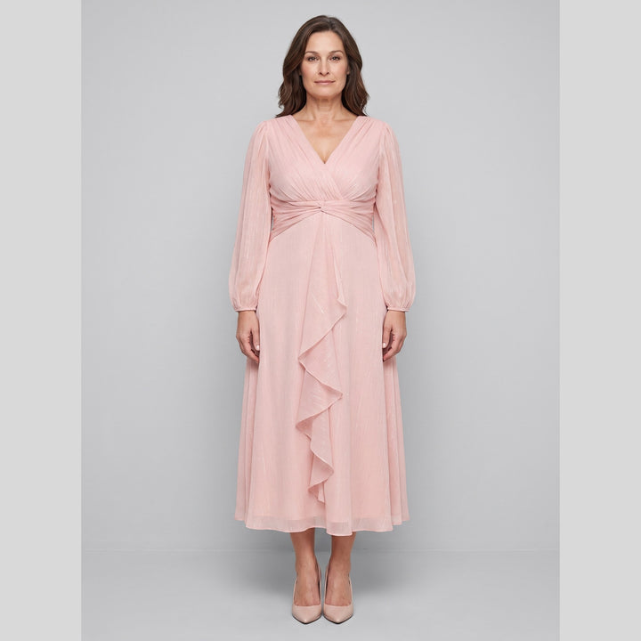 Pink plus size A-line chiffon twist knot long sleeve dress - The store Vancouver