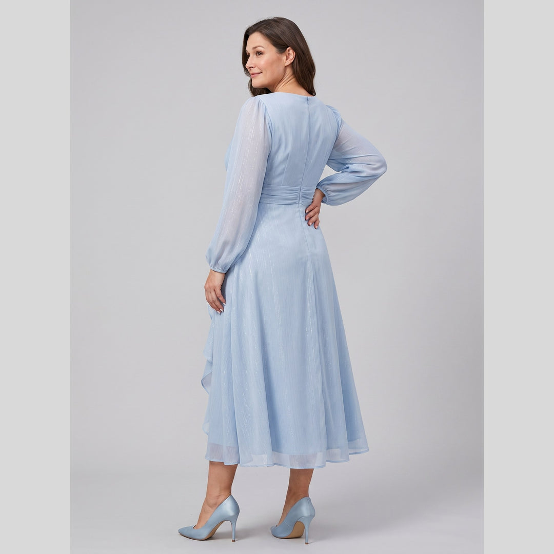 Sky blue plus size A-line chiffon twist knot dress back view - The store Vancouver