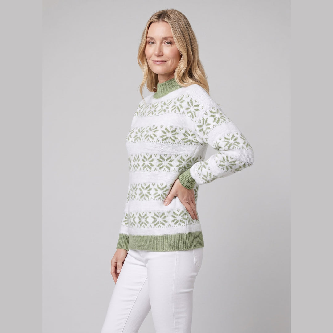 Nordic snowflake sweater green on model