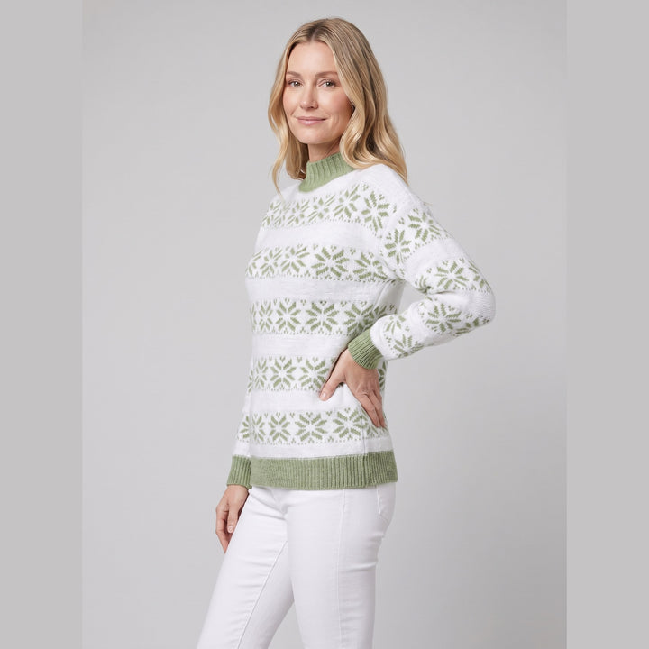 Nordic snowflake sweater green on model