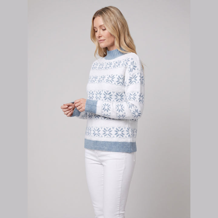 Nordic snowflake sweater light blue on model