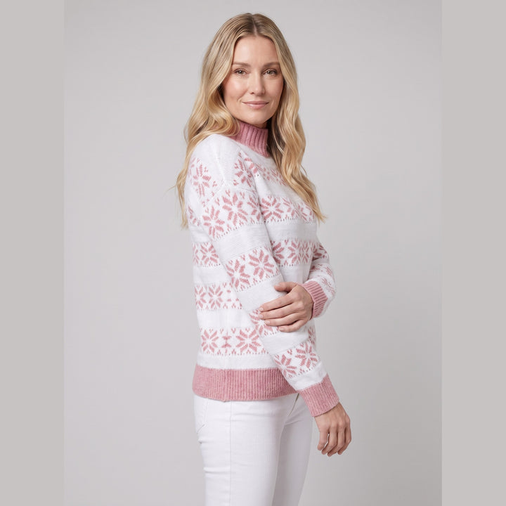 Nordic snowflake sweater pink on model
