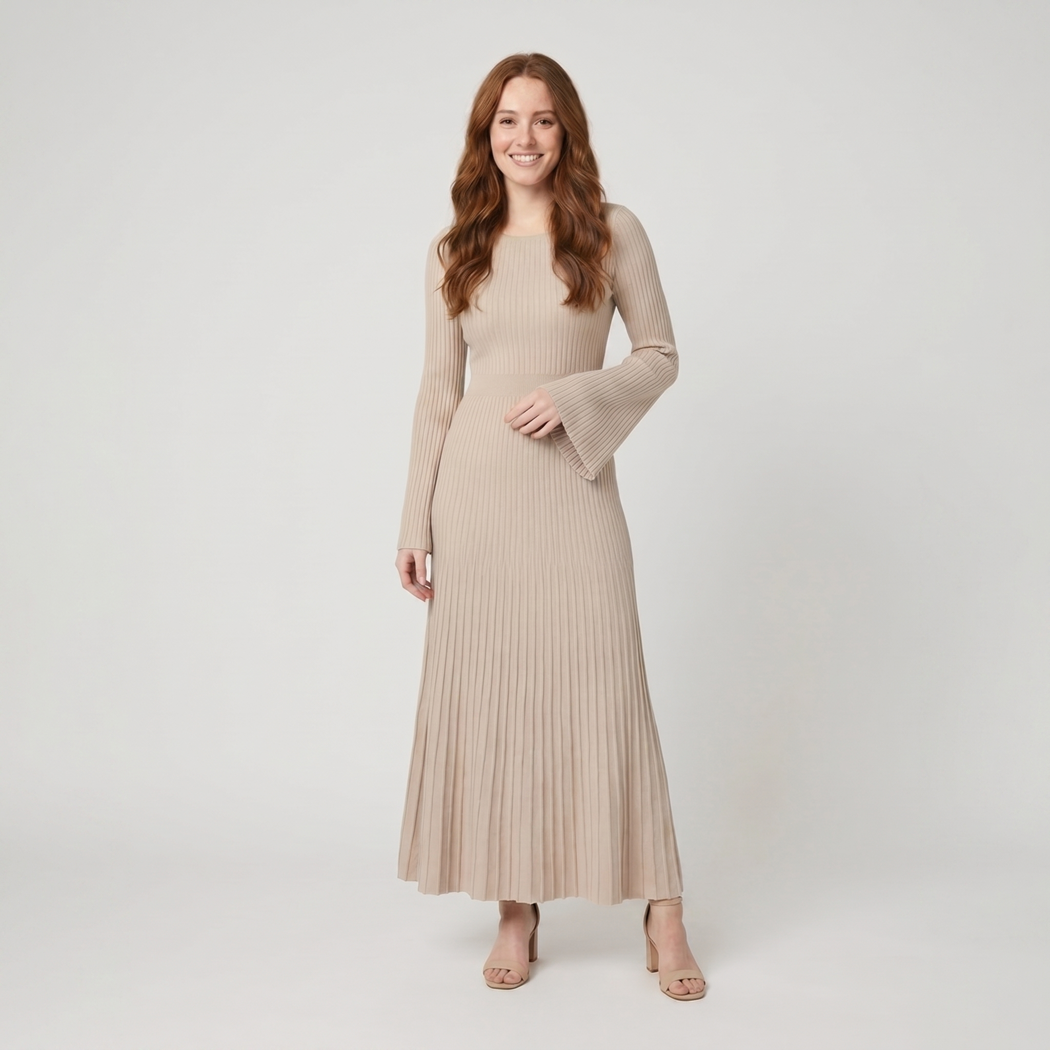 Nori ribbed knit maxi dress beige