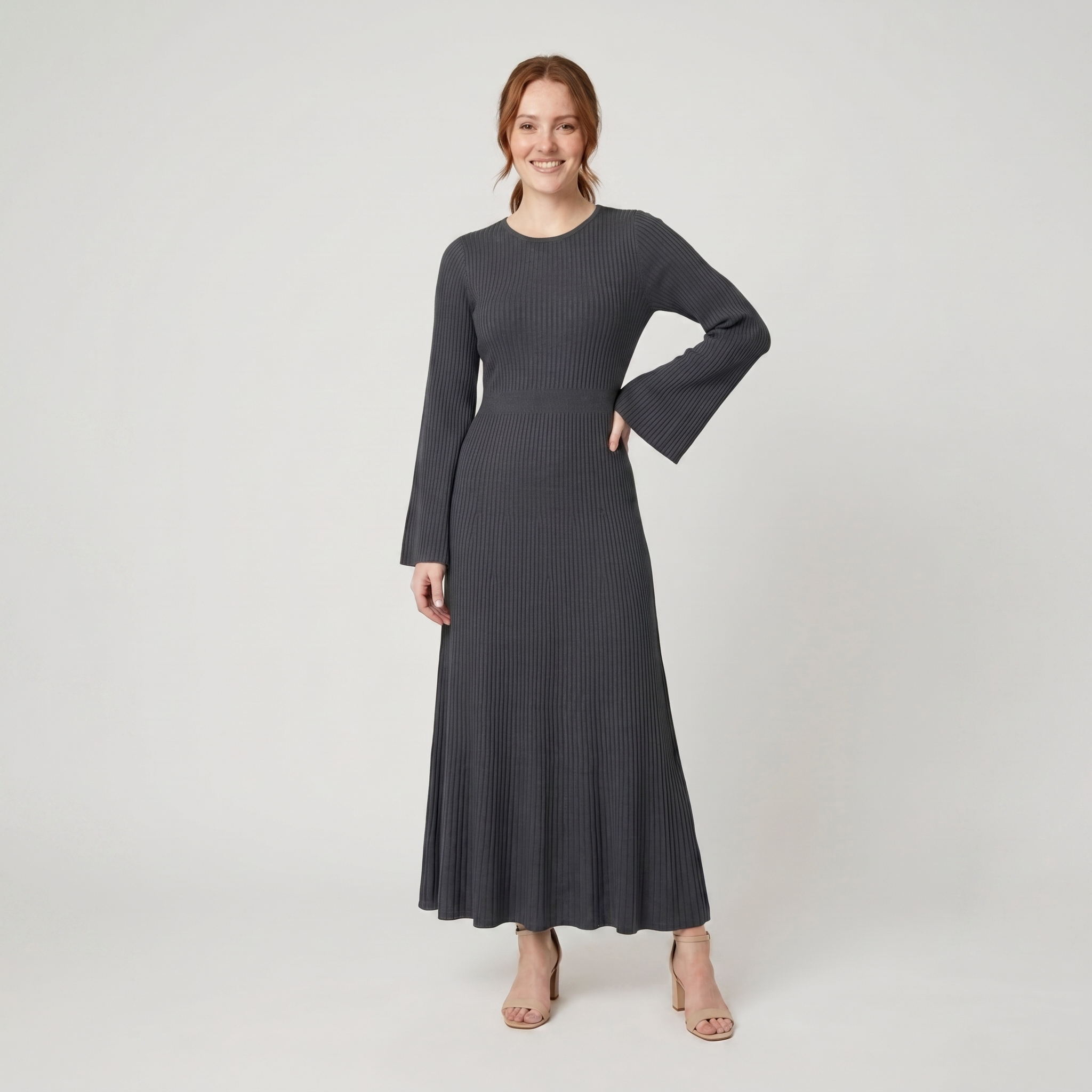 Nori ribbed knit maxi dress dark gray