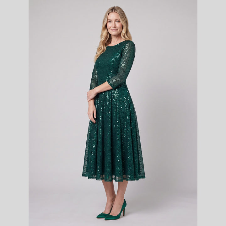 Dark green sequin 3/4 sleeve midi cocktail dress - The store Vancouver