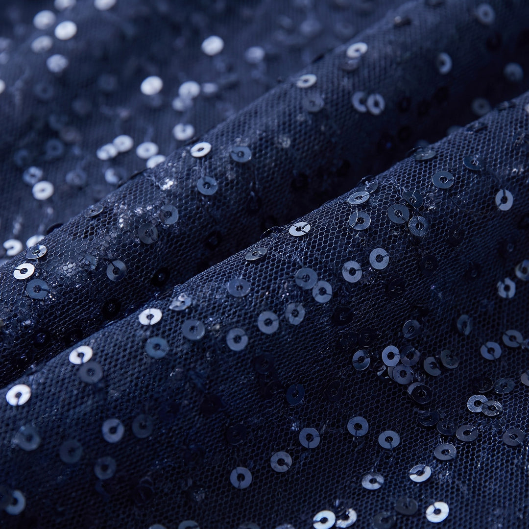 Close-up of the navy sequin tulle fabric - The store Vancouver