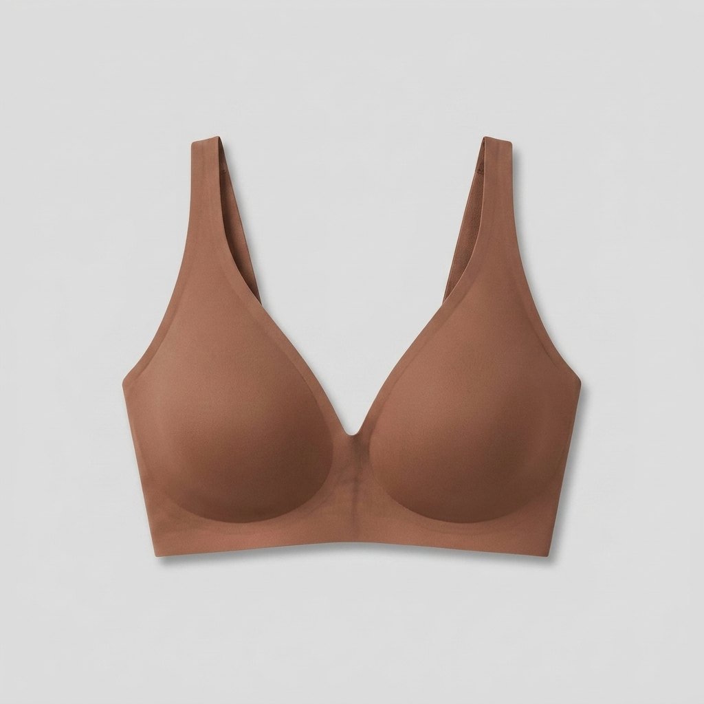 Coffee wireless seamless plunge bra, front view