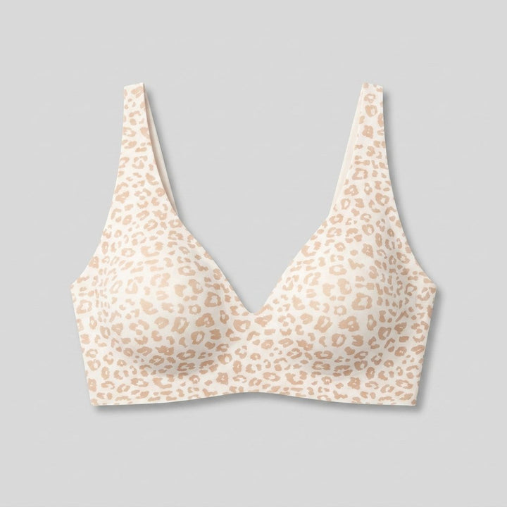 Light leopard print wireless seamless plunge bra, front view
